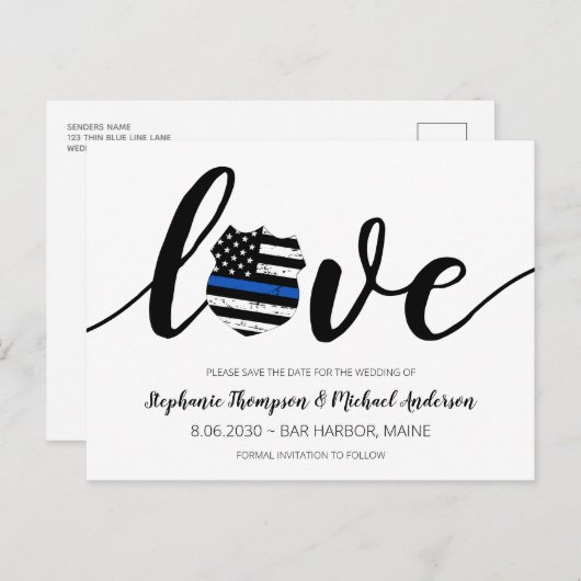 Polizeiliche Hochzeitsstimmung in Thin Blue Line R Ankündigungspostkarte (Vorne/Hinten)