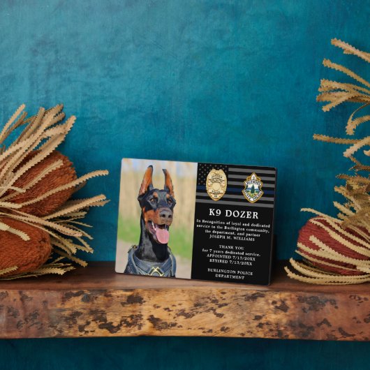 Polizeiliche Hunderuhe Thin Blue Line K9-Foto Fotoplatte (Seite)