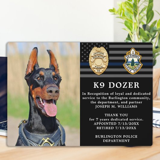 Polizeiliche Hunderuhe Thin Blue Line K9-Foto Fotoplatte