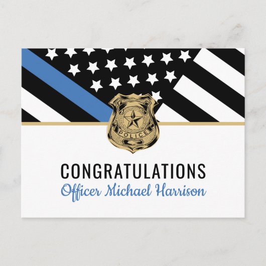 Polizeilicher Abschluss - Blaue Linie - Durchsetzu Einladungspostkarte (Vorderseite)