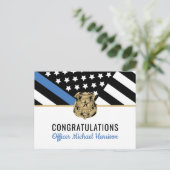 Polizeilicher Abschluss - Blaue Linie - Durchsetzu Einladungspostkarte (Stehend Vorderseite)