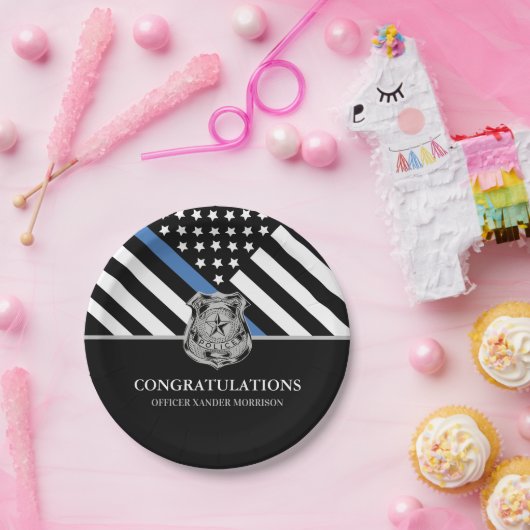 Polizeilicher Abschluss - Blaue Linie - Durchsetzu Pappteller (Party)