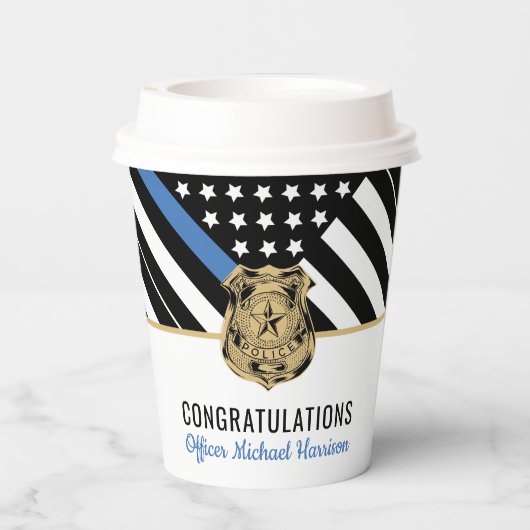 Polizeilicher Abschluss für die Blaue Linie Pappbecher (Rückseite)