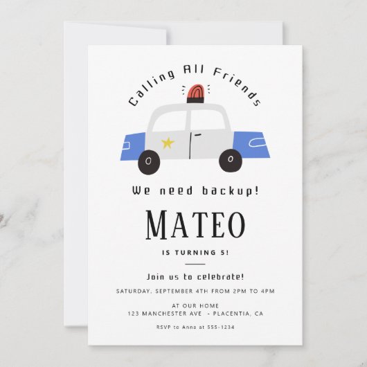 Polizeilicher Kindergeburtstag Party Minimalistisc Einladung (Vorderseite)