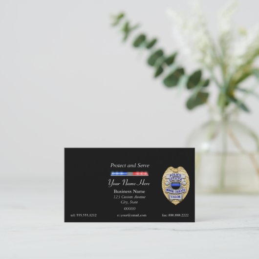 Polizeiliches Abzeichen mit dünner blauer Linie un Visitenkarte (Stehend Vorderseite)