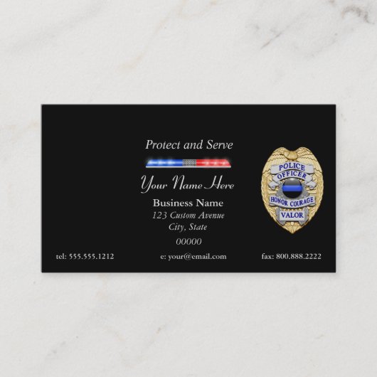 Polizeiliches Abzeichen mit dünner blauer Linie un Visitenkarte (Vorderseite)