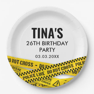 Polizeiliches Party mit gelben Kriminalitätsstreif Pappteller