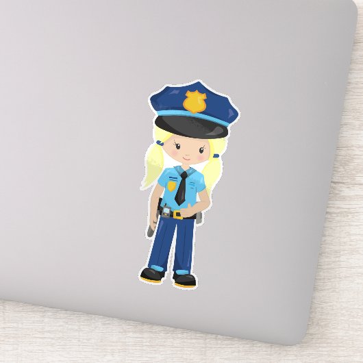 Polizeimädchen, Polizeibeamter, Polizist, Blonde Aufkleber (Detail)