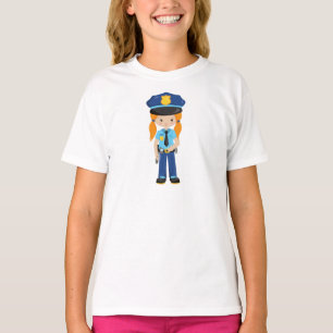 Polizeimädchen, Polizeibeamter, Polizist, Orangenh T-Shirt