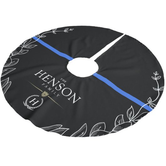 Polizeimonogramm| Thin Blue Line Weihnachten Polyester Weihnachtsbaumdecke (Schrägansicht)