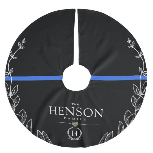 Polizeimonogramm| Thin Blue Line Weihnachten Polyester Weihnachtsbaumdecke (Vorderseite)