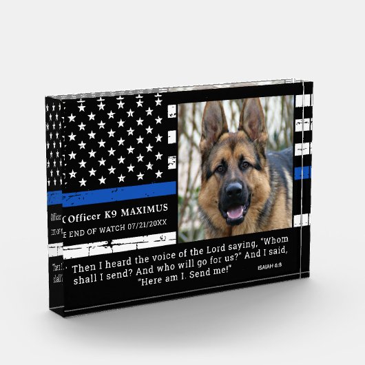Polizeioffizier von Thin Blue Line Hund K9 Memoria Fotoblock (Links)