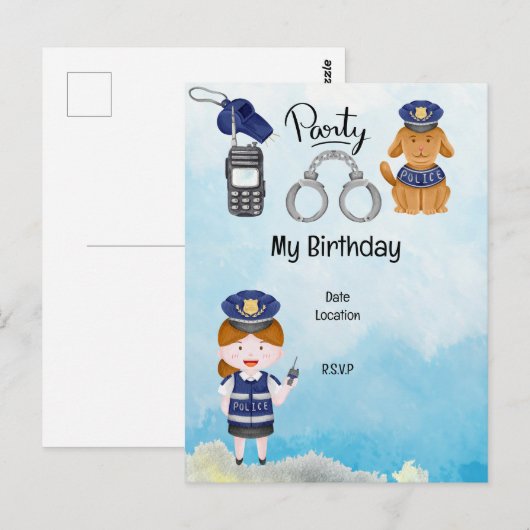 Polizeipartei Save the Date Postkarte (Vorne/Hinten)