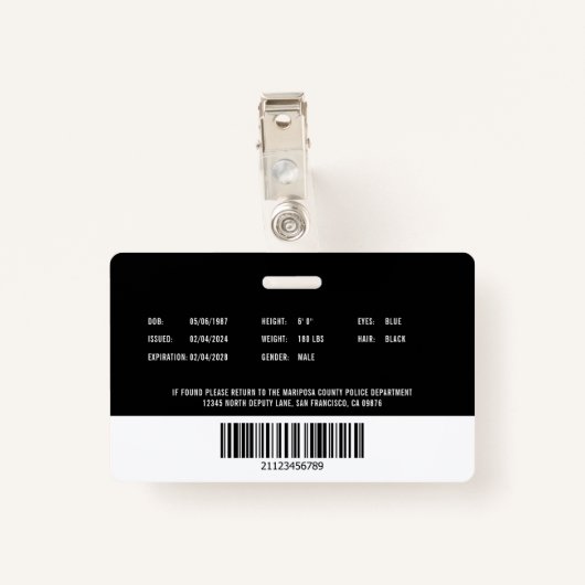 Polizeireferent ID der Abteilung Polizei Ausweis (Rückseite mit Klammer)