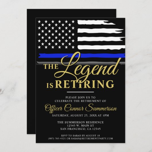 Polizeireferent Party Thin Blue Line Einladung (Vorne/Hinten)