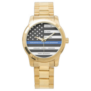 Polizeiretirement Geschenk dünne blaue Linie Flagg Armbanduhr