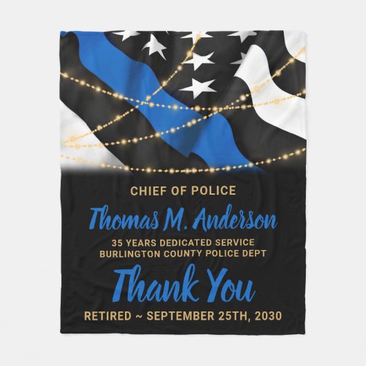 Polizeiretirement Personalisiert dünne blaue Marki Fleecedecke (Vorderseite)
