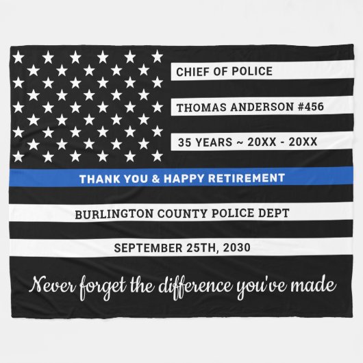 Polizeiretirement Personalisiert dünne blaue Marki Fleecedecke (Vorderseite (Horizontal))