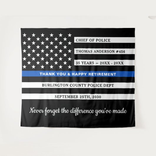 Polizeiretirement Personalisiert dünne blaue Marki Wandteppich (Vorderseite (Horizontal))