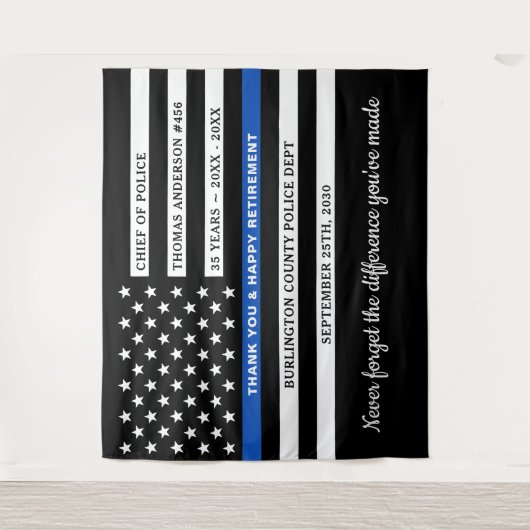 Polizeiretirement Personalisiert dünne blaue Marki Wandteppich (Vorderseite)