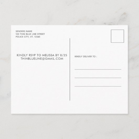 Polizeiretirement Thin Blue Line American Flag Einladungspostkarte (Rückseite)