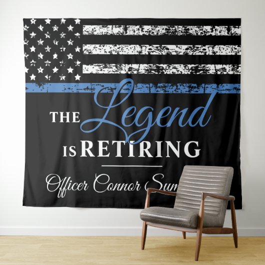 Polizeiretirement Thin Blue Line American Flag Wandteppich (Beispiel (Horizontal))