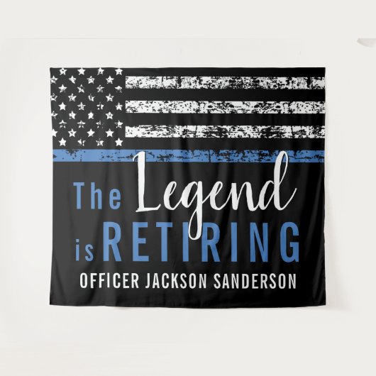 Polizeiretirement Thin Blue Line American Flag Wandteppich (Vorderseite (Horizontal))