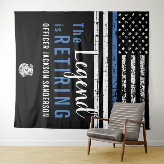 Polizeiretirement Thin Blue Line American Flag Wandteppich (Beispiel (Horizontal))