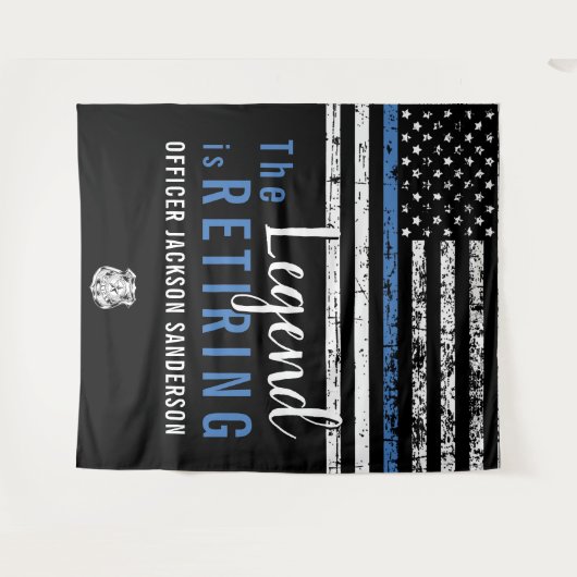 Polizeiretirement Thin Blue Line American Flag Wandteppich (Vorderseite (Horizontal))