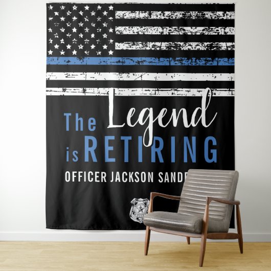 Polizeiretirement Thin Blue Line American Flag Wandteppich (Beispiel)
