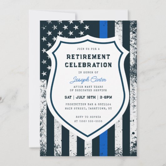 Polizeiretirement Thin Blue Line Flag Einladung (Vorderseite)