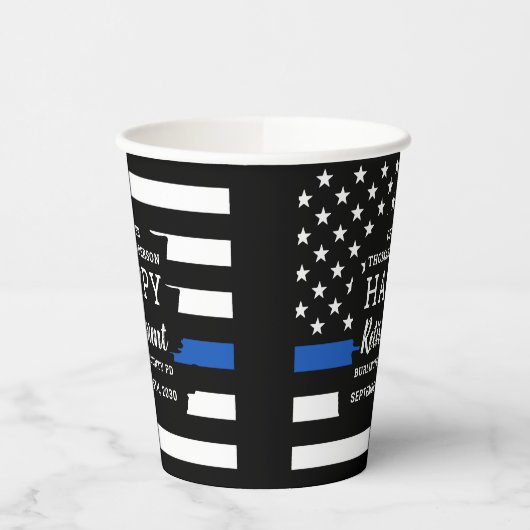 Polizeiretirement Thin Blue Line Polizeiflagge Pappbecher (Links)