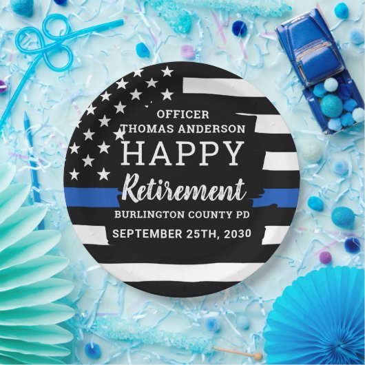 Polizeiretirement Thin Blue Line Polizeiflagge Pappteller (Party)