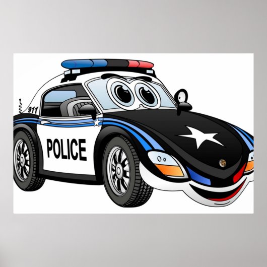 Polizeisportwagen Cartoon Poster (Vorne)