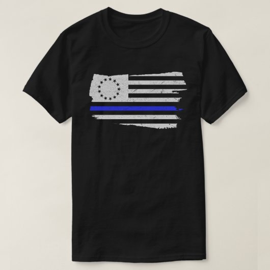 Polizeiunterstützung für Betsy Ross Flag Thin Blue T-Shirt (Design vorne)