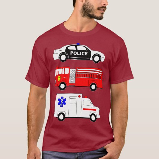 Polizeiwagen Feuerwehrwagen Erste Rettungskräfte T-Shirt (Vorderseite)