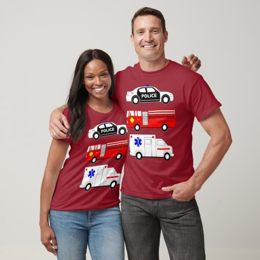 Polizeiwagen Feuerwehrwagen Erste Rettungskräfte T-Shirt (Unisex)