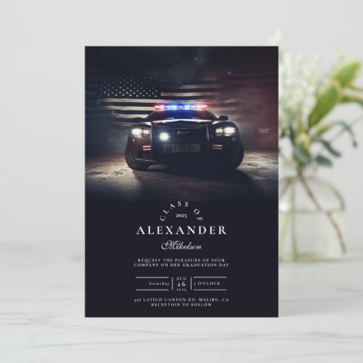 Polizeiwagen leuchtet Abschluss der amerikanischen Einladung (Stehend Vorderseite)