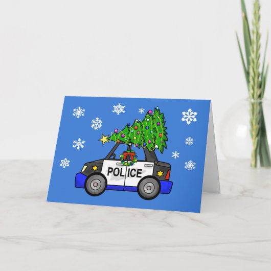 Polizeiwagen mit Weihnachtsbaumgrußkarte Karte (Vorderseite)