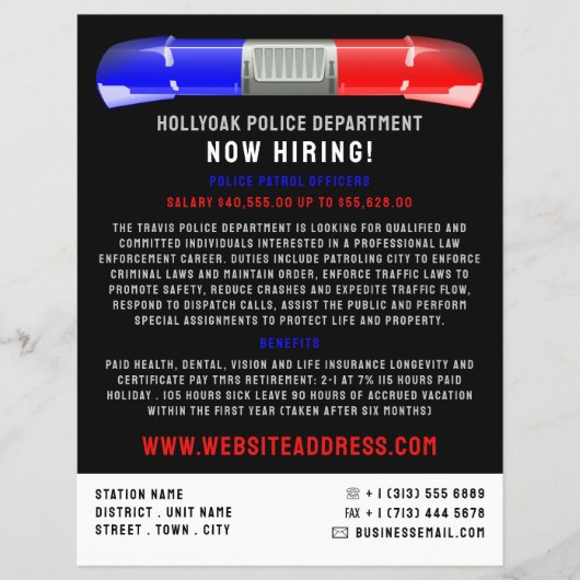 Polizeiwagen Siren, Polizeibeamter Anwerbung Flyer (Vorne)