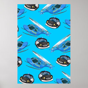 Polizeiwagen und Hubschrauber Poster