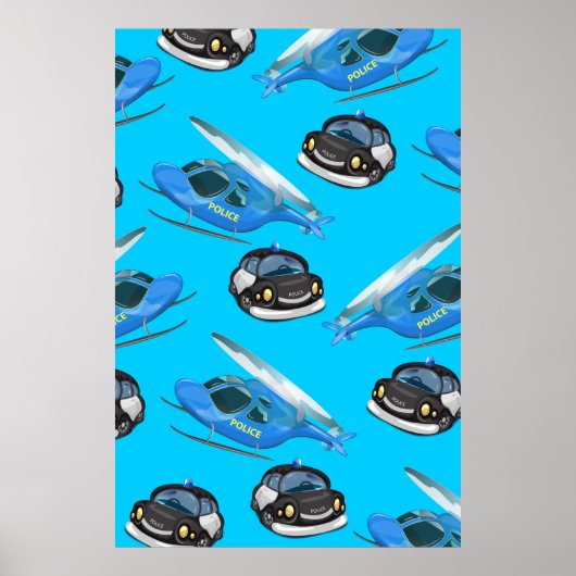 Polizeiwagen und Hubschrauber Poster (Vorne)