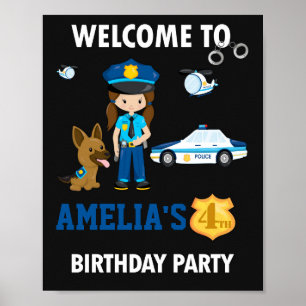 Polizeiwärter Party-Zeichen Mädchen mit K9 Polizei Poster