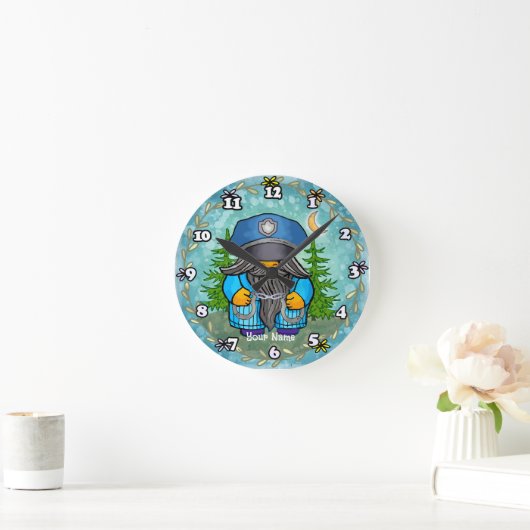 Polizeizwerg Runde Wanduhr (Zuhause)