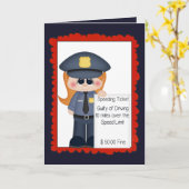 Polizist der weiblichen Polizei begrüßt Wortkarte Karte (Gelbe Blume)