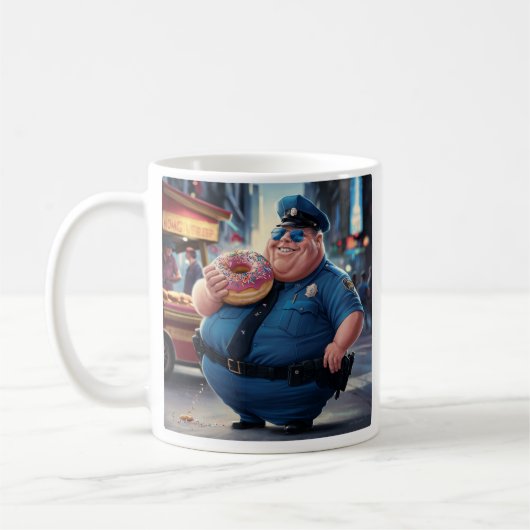 Polizist frisst Donut Kaffeetasse (Links)