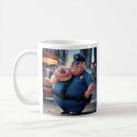 Polizist frisst Donut Kaffeetasse (Links)