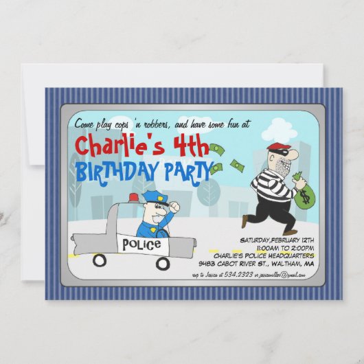 Polizist für Robbers Cartoon Party Einladung (Vorderseite)