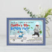 Polizist für Robbers Cartoon Party Einladung (Stehend Vorderseite)