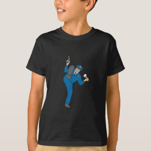 Polizist-Gewehr-Taschenlampen-Fackel-tretendes T-Shirt